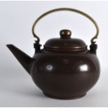 A RARE 19TH CENTURY CHINESE YIXING 'THAI MARKET' TEAPOT AND COVER with brass swing handle and gilded