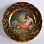 A LATE 19TH CENTURY VIENNA PORCELAIN TAZZA painted with a mermaid reclining beside ducks by the