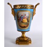 A MID 19TH CENTURY FRENCH SEVRES PORCELAIN VASE with twin ormolu mounts, the porcelain painted