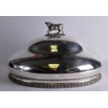 A FINE SET OF VICTORIAN SILVER PLATED DOME SHAPED TUREEN COVERS each surmounted with a very finely