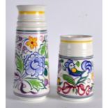 A RETRO POOLE POTTERY VASE together with another similar, painted with flowers. 9.5ins & 6.5ins