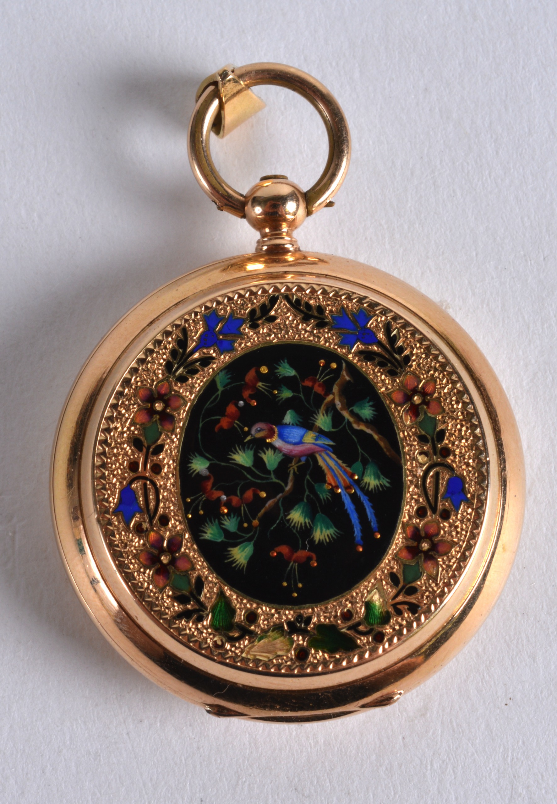 A FINE EARLY 20TH CENTURY 9CT GOLD AND ENAMEL VIENNA LADIES WATCH in a fitted case, wonderfully