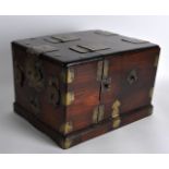 AN EARLY 20TH CENTURY CHINESE ROSEWOOD AND BRASS TRAVELLING JEWELLERY BOX Qing/Republic, with