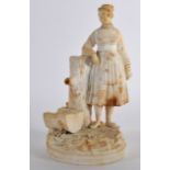 A RARE EARLY 19TH CENTURY ROCKINGHAM PARIAN FIGURAL GROUP modelled as a female, with inscription