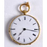 A LOVELY EDWARDIAN 18CT YELLOW GOLD AND ENAMEL LADIES FOB WATCH. 1.25ins diameter.