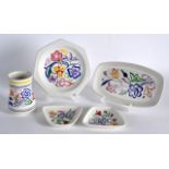 A COLLECTION OF FIVE POOLE POTTERY ITEMS including a vase, dish etc. Largest 6.5ins wide. (5)