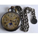 A LARGE 19TH CENTURY GENTLEMANS GOLIATH POCKET WATCH with four subsidiary dials, the white metal