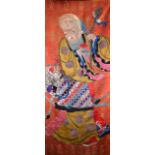 A RARE 18TH/19TH CENTURY CHINESE KESI SILK PANEL with later C1900 over stitched figure of sage,