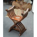 A LOVELY 19TH CENTURY ANGLO INDIAN PEACOCK CHAIR inlaid all over in ivory and boxwood with scrolling