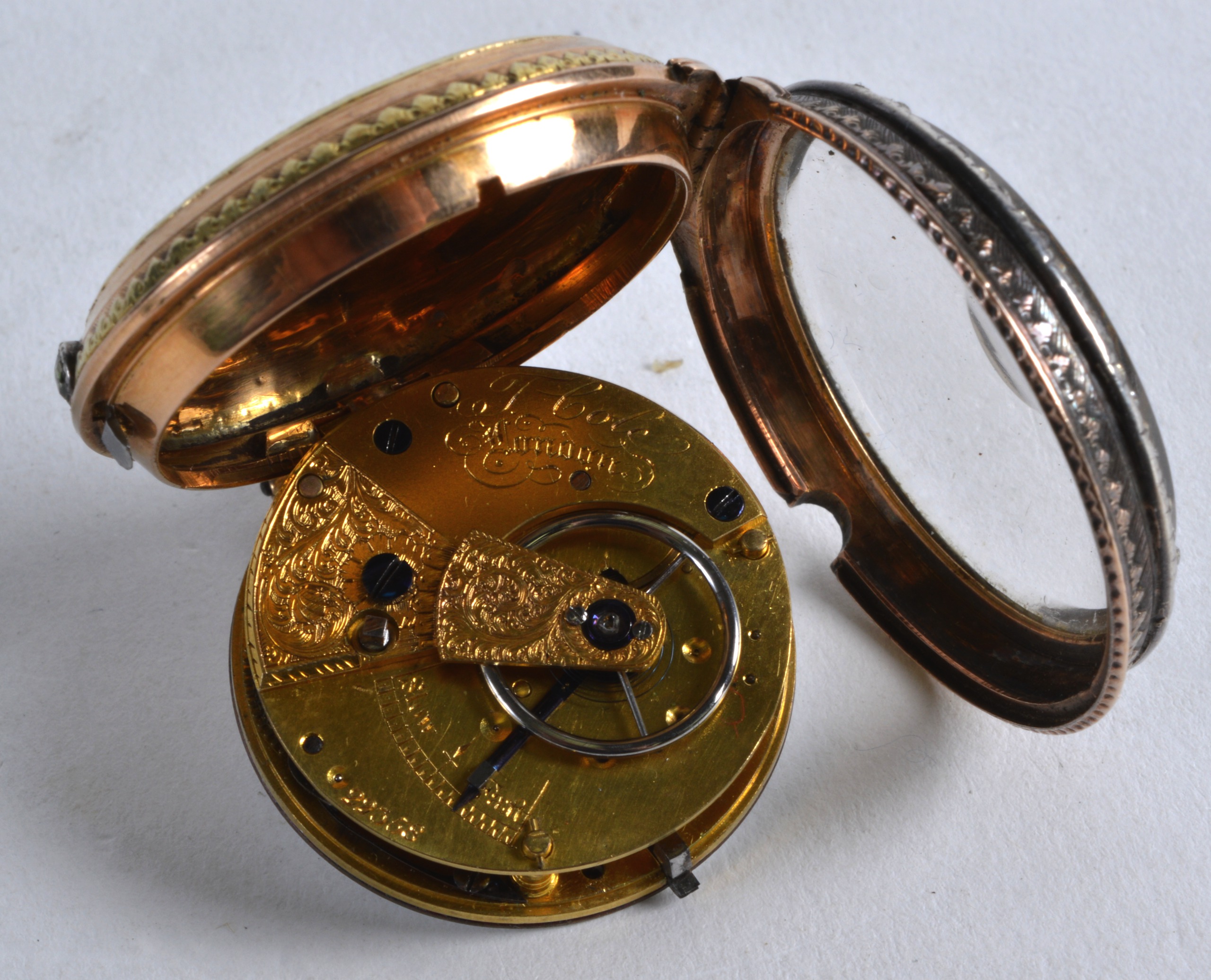 A GOOD 19TH CENTURY LADIES HALF HUNTER GOLD FOB WATCH the movement signed T Cole London, No 22358. - Image 2 of 2