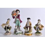 A GROUP OF FOUR 19TH CENTURY CONTINENTAL PORCELAIN FIGURES. Largest 8.25ins high. (4)