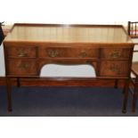 A GEORGE III WALNUT DESK with single drawer and tapering legs. 4Ft wide.