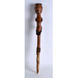 AN EARLY 20TH CENTURY SOUTH AFRICAN CARVED FLY WHISK possibly Zulu or Nguni, of figural form. 1Ft