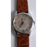 A 1970S GENTLEMANS OMEGA WRISTWATCH with brown leather strap. 1.5ins diameter.