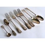A SMALL COLLECTION OF 18TH/19TH CENTURY ENGLISH FLATWARE. 440 grams. (8)
