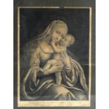 A FRAMED 17TH CENTURY ENGRAVING C1623-1680 depicting Sancta Maria. 16Ins x 12ins.