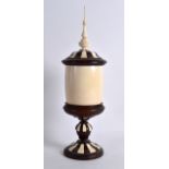 A FINE LATE 19TH CENTURY ANGLO INDIAN CARVED IVORY AND HARDWOOD GOBLET AND COVER with delicate spike