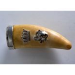 A GOOD MID 19TH CENTURY IVORY AND STERLING SILVER SNUFF MULL overlaid with a lion under a coronet.