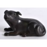 AN 18TH CENTURY CHINESE BRONZE WATER DROPPER in the form of a recumbent hound. 3.25ins long.