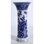 AN 18TH CENTURY CHINESE EXPORT BLUE AND WHITE SPILL VASE Qianlong, painted with flowering rock. 5.
