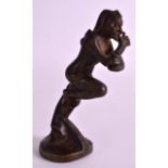 A RARE 19TH CENTURY FRENCH BRONZE CAR MASCOT signed M Poniere, in the form of a male with arms