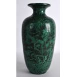 AN UNUSUAL LATE 19TH CENTURY JAPANESE MEIJI PERIOD GREEN VASE pained with a figure within a shaped