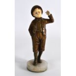 A SMALL ART NOUVEAU FRENCH COLD PAINTED BRONZE AND IVORY FIGURE modelled as a male whistling with