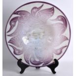 AN UNUSUAL ART DECO FRENCH CAMEO GLASS BOWL decorated with stylised birds upon a puce ground.