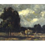 Constable, oil on panel "Windsor forest, harvesting" 1ft 2ins x 11.5ins