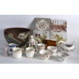 AN 18TH CENTURY CAUGHLEY COFFEE CUP together with Newhall wares, a studio pottery bowl etc. (qty)