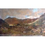 J.B McDonald (1829-1901) Scottish. Watercolour, shepherd highland landscape. 1ft 10ins x 3ft 1ins