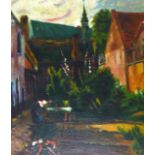 E Le Febvre (C1948) French, Oil on canvas, 'Impressionist Scene'. Image 2ft 5ins x 2ft 2ins.