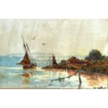 After Abraham Hulk Jnr (1851-1922) Dutch, Watercolour, 'Estuary Scene'. Image 11.5ins x 7.75ins.