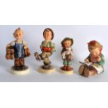 A GROUP OF FOUR HUMMEL PORCELAIN FIGURES in various forms. Largest 6.25ins high. (4)