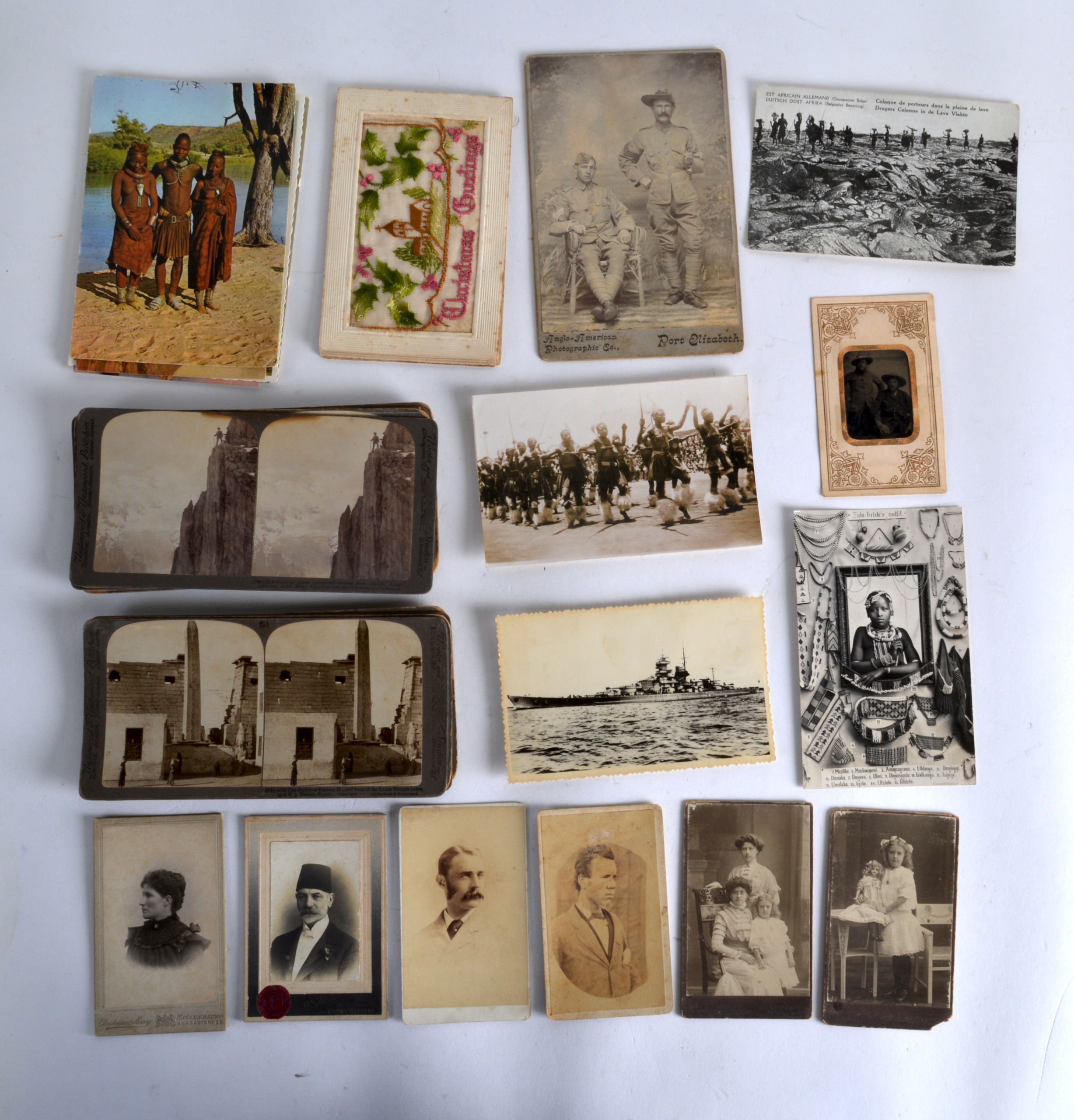 AN INTERESTING COLLECTION OF POST CARDS AND PHOTOGRAPHS including African, American and other