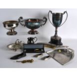 A GROUP OF VARIOUS ANTIQUE SILVER PLATE including a Arts and Crafts crumb scoop with tray. (qty)