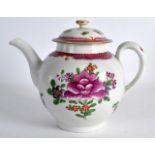 AN 18TH CENTURY LIVERPOOL TEAPOT AND COVER painted in the Chinese Export style with flowers. 7.