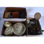 THREE BOXES OF ASSORTED ITEMS including binoculars, a military microscope etc. (qty)