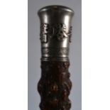 A LATE 19TH CENTURY CHINESE EXPORT SILVER TOPPED WALKING CANE with knurled wood shaft. 2Ft 11ins