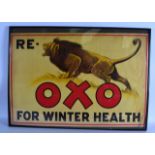AN ORIGINAL OXO 'FOR WINTER HEALTH' FRAMED ADVERTISING POSTER. 2Ft 4ins x 1ft 6ins.