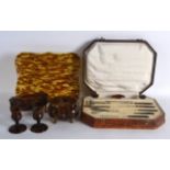 AN ART DECO CASED FAUX TORTOISESHELL DRESSING MANICURE SET together with a matching dressing table