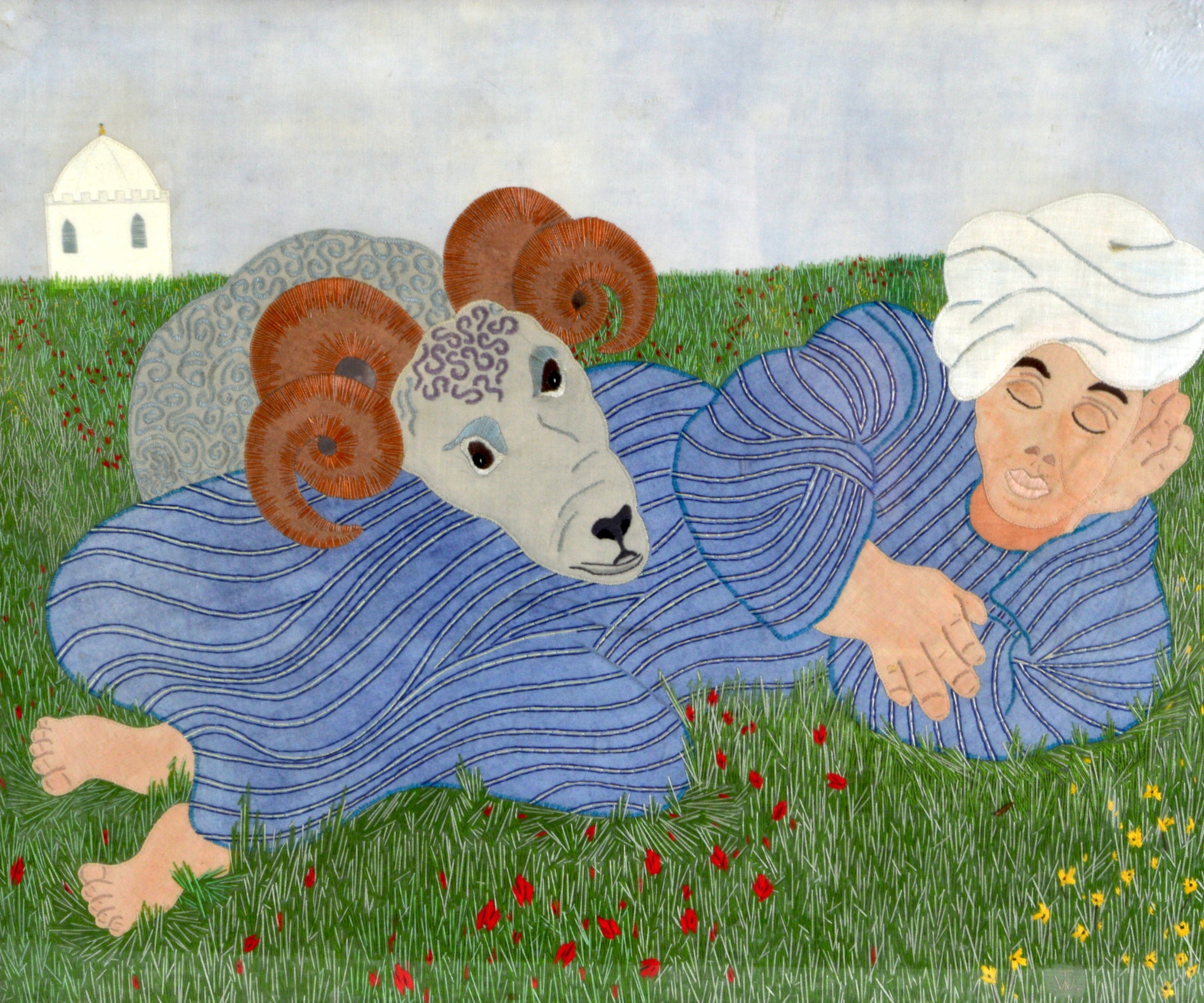 William Towers (20th Century) American, Folk Art Cotton applique, 'The Dreamer, Portal Gallery