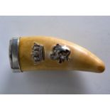 A GOOD MID 19TH CENTURY IVORY AND STERLING SILVER SNUFF MULL overlaid with a lion under a coronet.