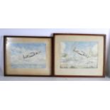 English School. Signed Paul '54. Watercolour, pair of Royal Navy planes in flight. 1ft x 8.75ins.