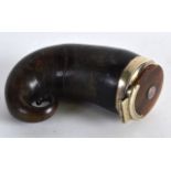 AN EARLY 19TH CENTURY SCOTTISH CARVED HORN SNUFF MULL with white metal mounts. 3Ins long.