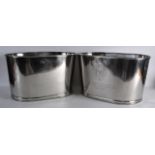 A PAIR OF LARGE SILVER PLATED ENGRAVED CHAMPAGNE BATHS. 1Ft 3.5ins wide.