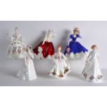 A GROUP OF SIX VARIOUS ROYAL DOULTON FIGURES in various forms and sizes. Largest 8.5ins high. (6)