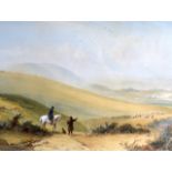 N.Cooper (British) Rider, figures and sheep within a landscape. 1ft 7ins x 2ft 5ins