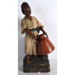 A LATE 19TH CENTURY AUSTRIAN TERRACOTTA FIGURE OF A WATER CARRIER by Johan Maresch. 13.75ins high.