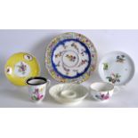 AN 18TH CENTURY ST CLOUD PINEAPPLE MOULDED SAUCER together with Doccia saucer, a Meissen teacup, a